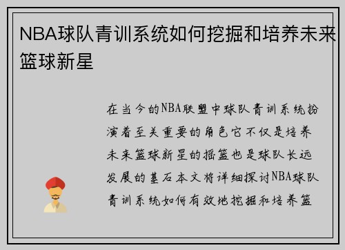 NBA球队青训系统如何挖掘和培养未来篮球新星